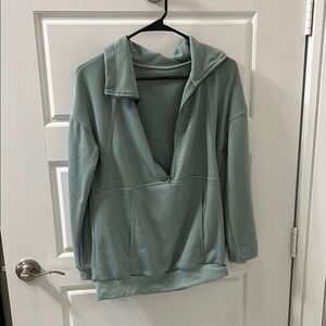 SHEIN Green 3/4 Sleeve Polo Sweatshirt Relaxed Fit